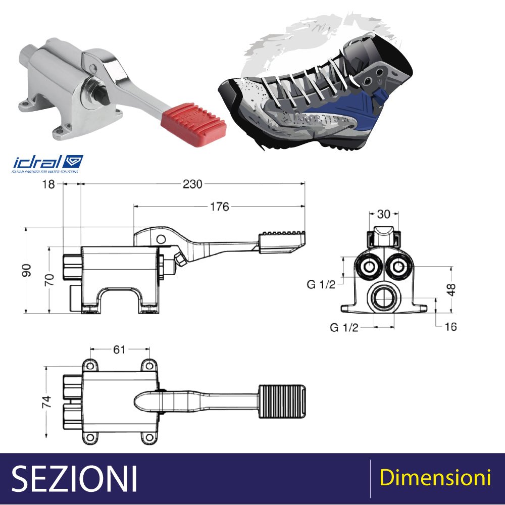 Miscelatore progressivo monopedale per installazione a pavimento 1/2" — Idral - HD casa