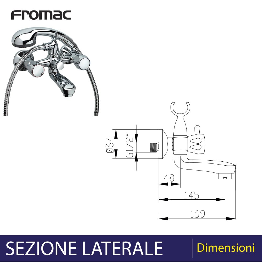Miscelatore vasca esterno tradizionale cromo + set doccia — Fromac - HD casa