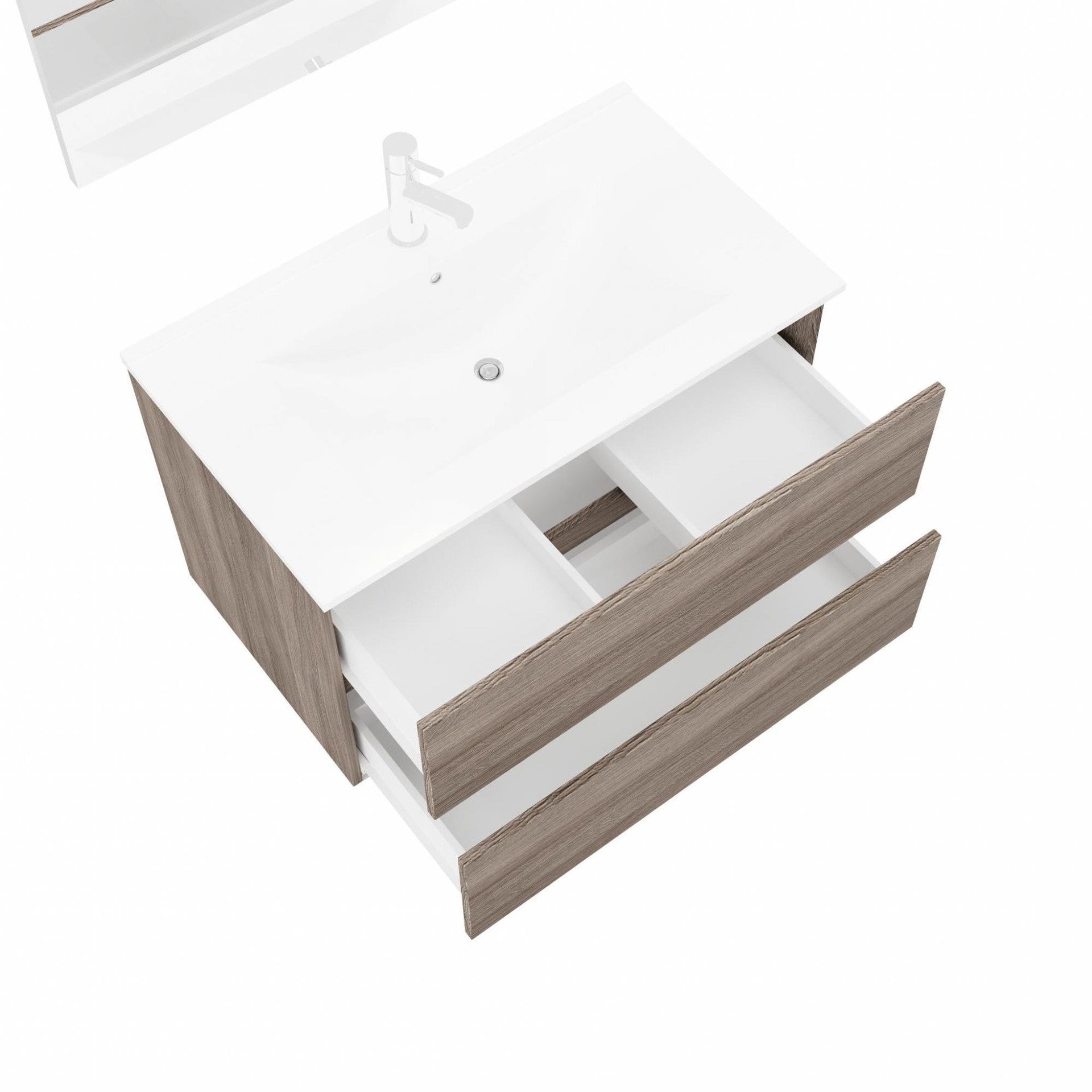 Mobile bagno rovere 2 cassettoni da 80 cm con lavabo e specchio con lampada led - HD casa