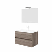 Mobile bagno rovere 2 cassettoni da 80 cm con lavabo e specchio con lampada led - HD casa