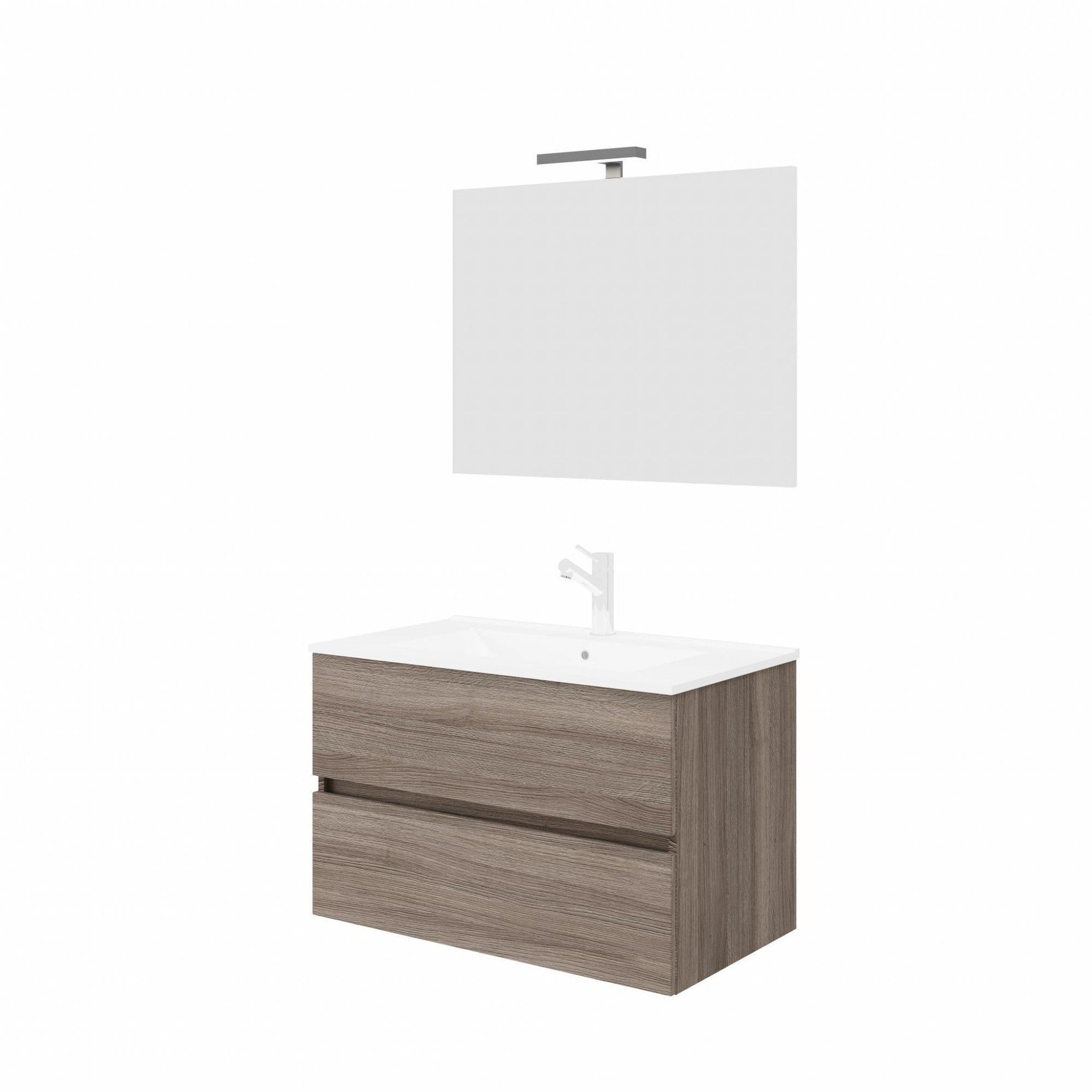Mobile bagno rovere 2 cassettoni da 80 cm con lavabo e specchio con lampada led - HD casa