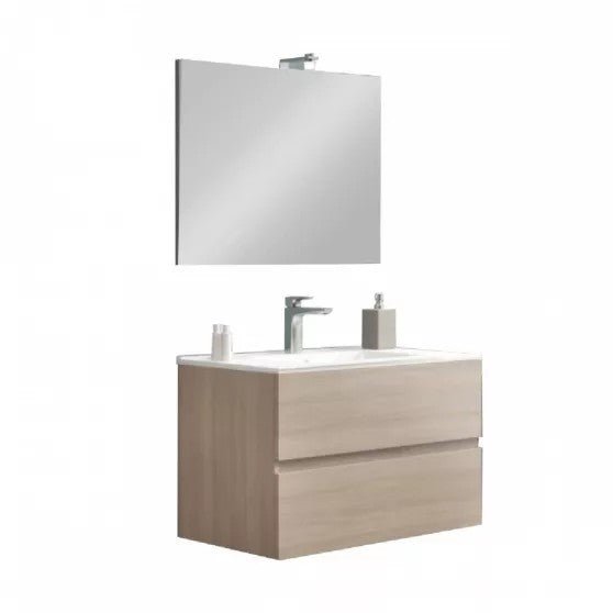 Mobile bagno rovere 2 cassettoni da 80 cm con lavabo e specchio con lampada led - HD casa