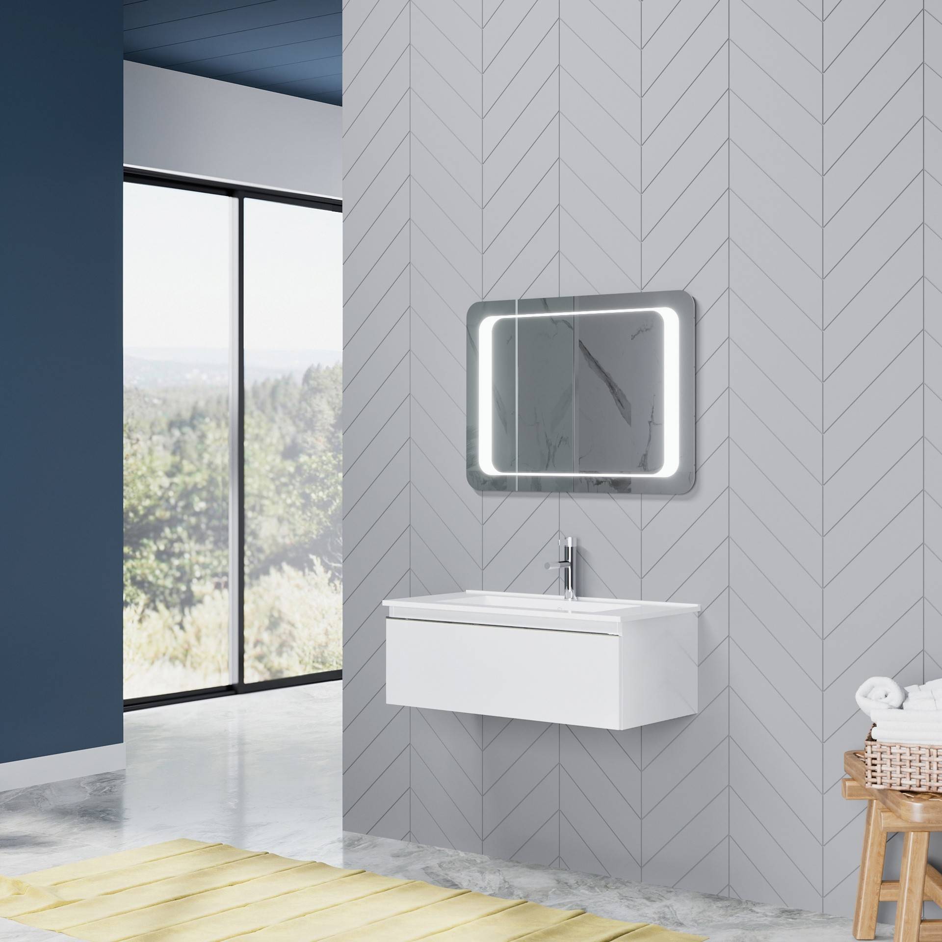 Mobile bagno sospeso da 81cm bianco lucido - HD casa