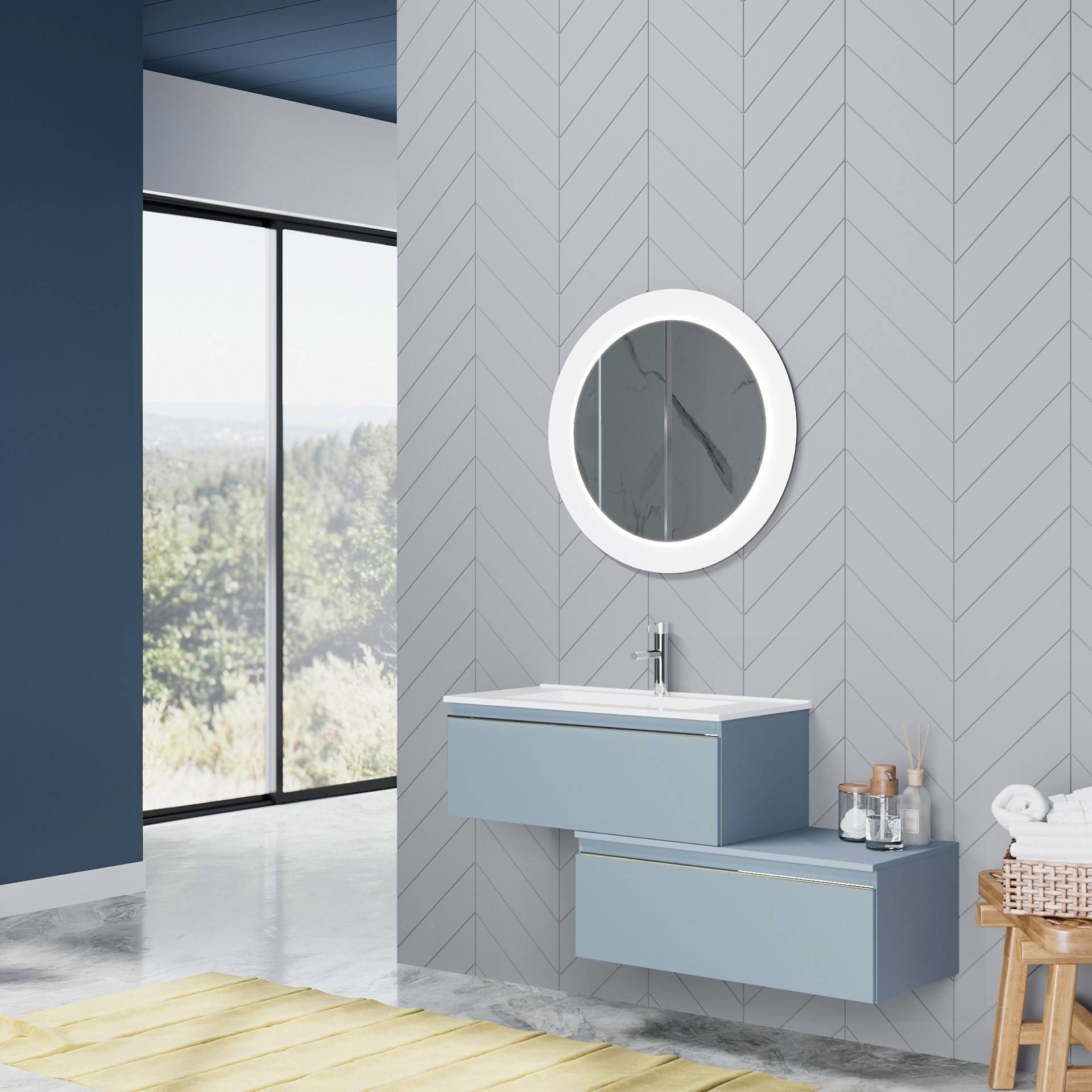 Mobile bagno sospeso da 81cm colore blu - HD casa