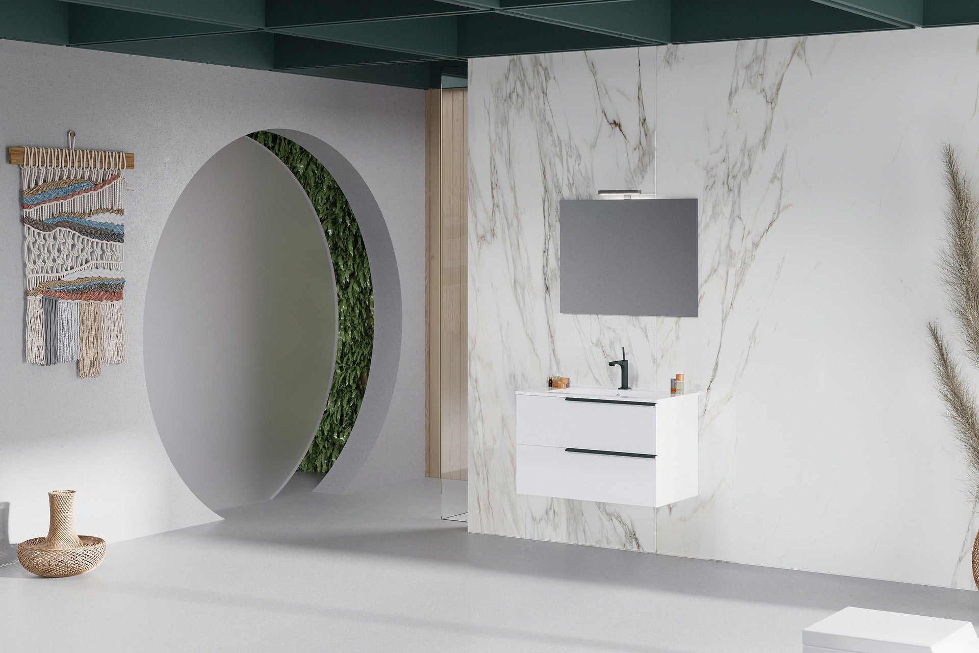 Mobile bagno sospeso Symphony 80 cm con due cassetti bianco lucido - HD casa