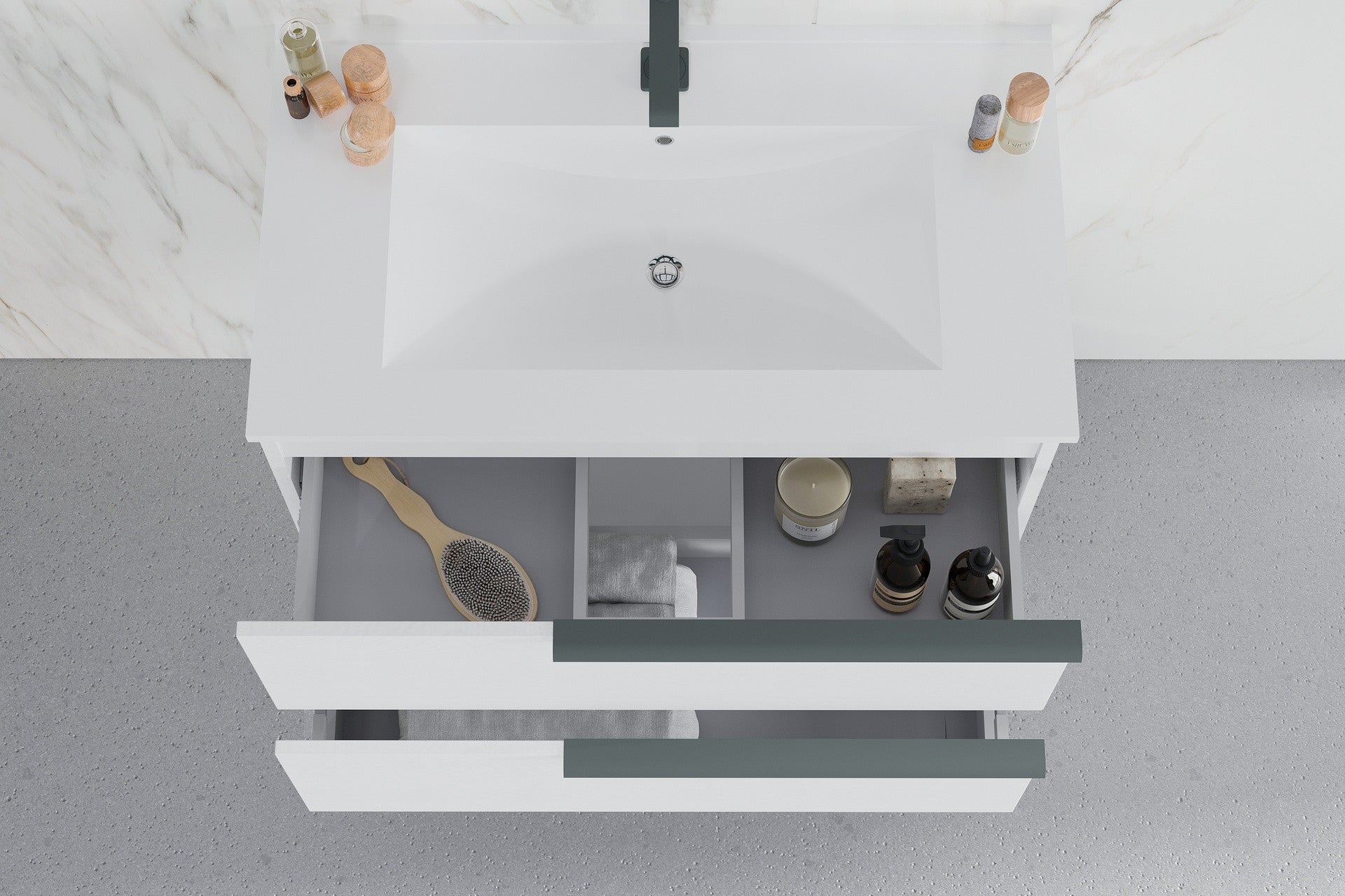 Mobile bagno sospeso Symphony 80 cm con due cassetti bianco lucido - HD casa