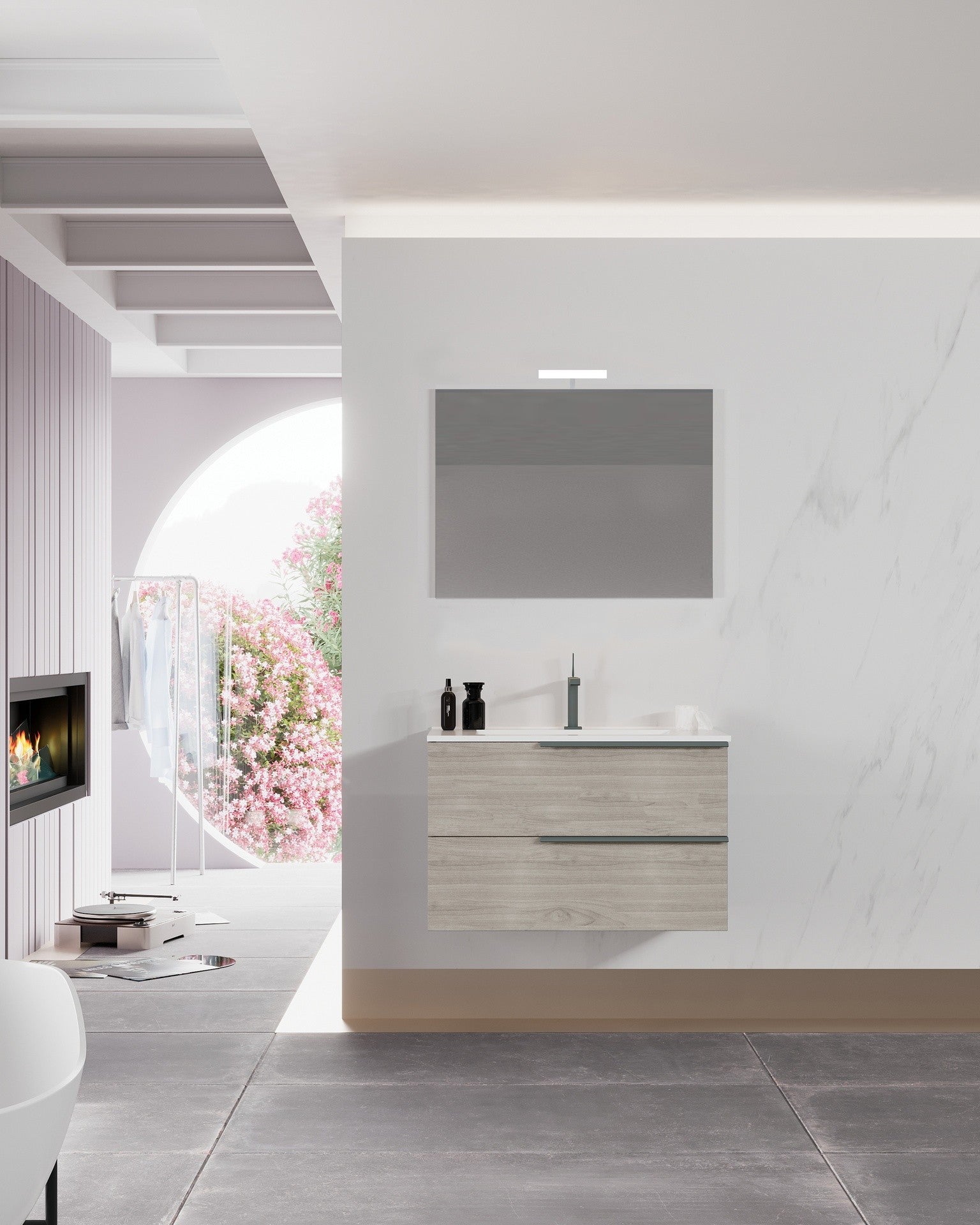 Mobile bagno sospeso Symphony 80 cm con due cassetti legno nordico - HD casa