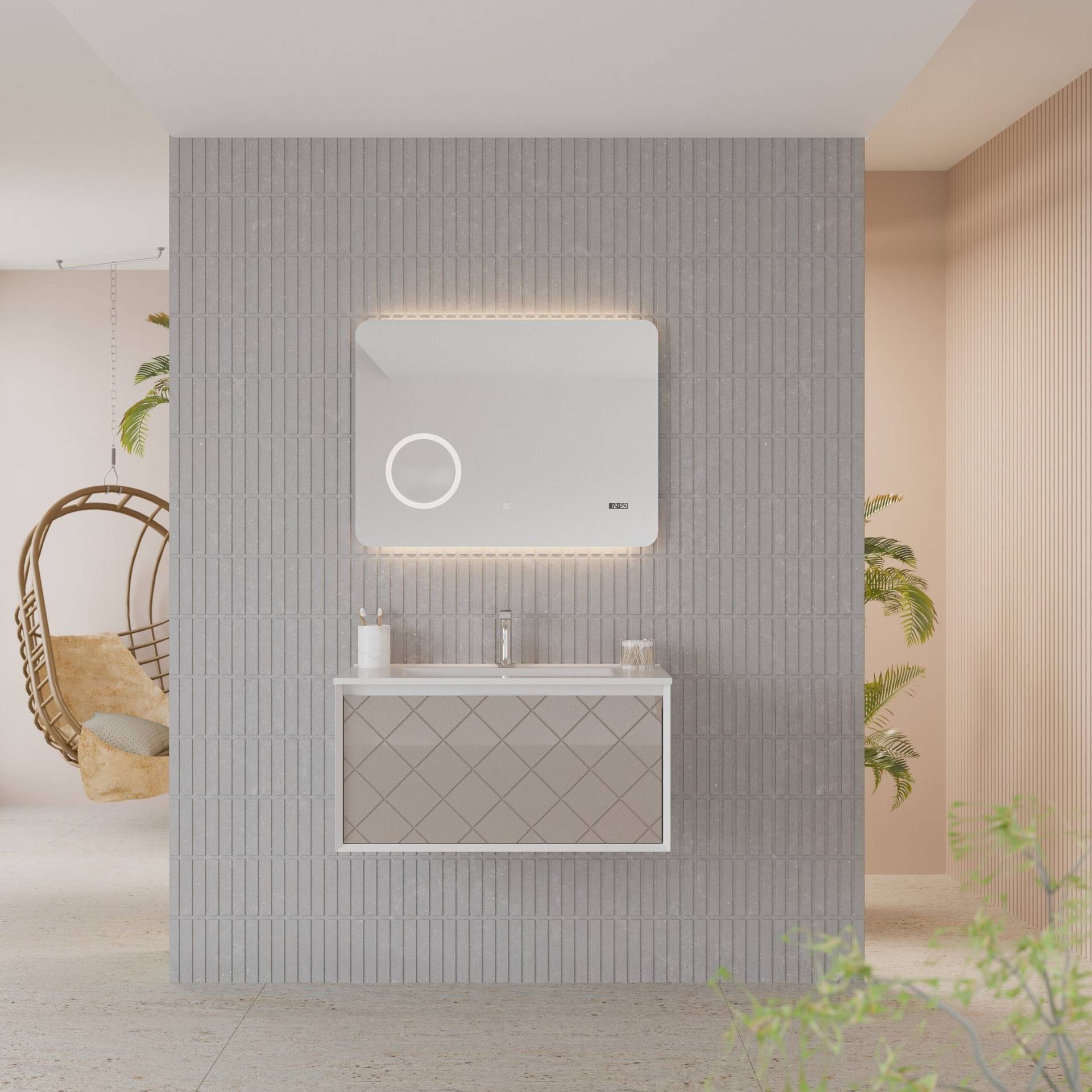 Mobile da bagno sospeso da 81cm colore cappuccino lucido - HD casa