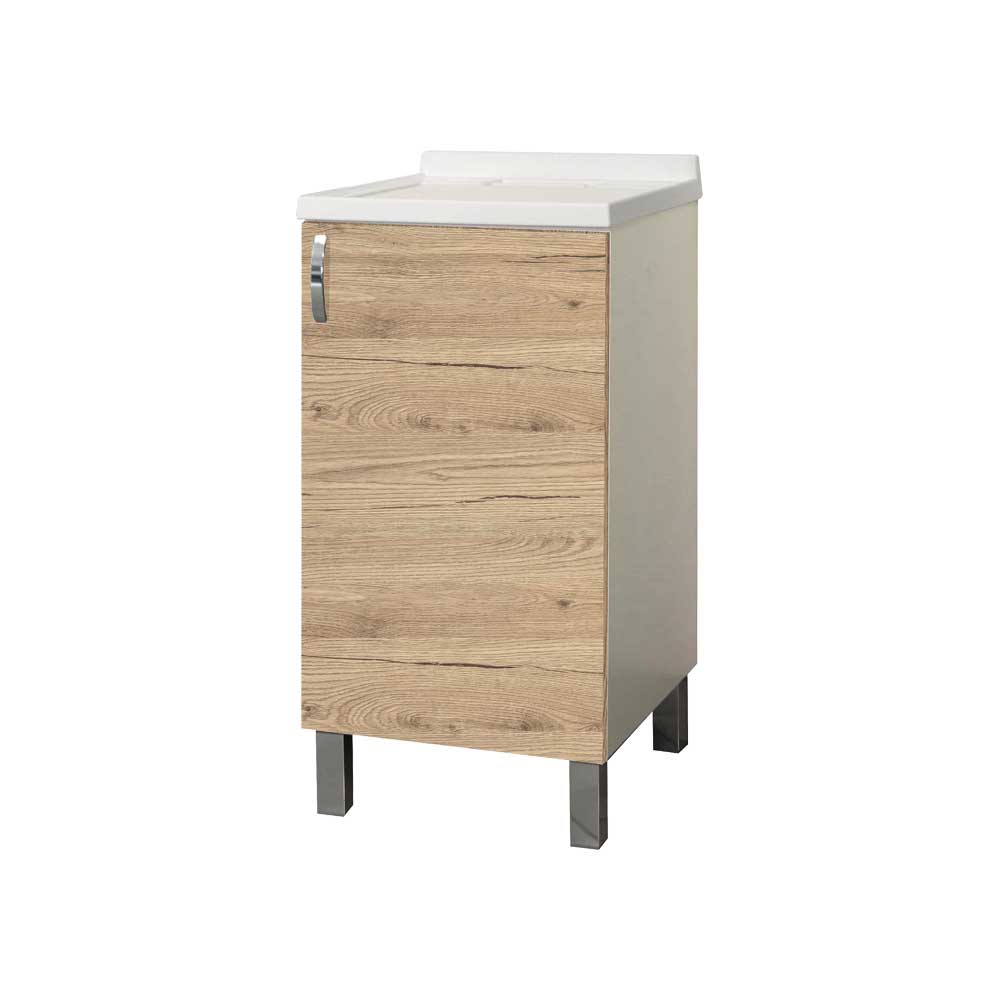 Mobile lavatoio Koala 1 anta BIANCO/QUERCIA naturale L.45 x P.50 x H.86 cm — Savini Industria Arredo Bagno - HD casa