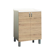 Mobile LAVATOIO" KOALA" 2 ante BIANCO/QUERCIA naturale L.60 x P.50 x H.86 cm — Savini Industria Arredo Bagno - HD casa