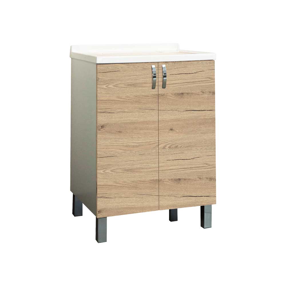 Mobile LAVATOIO" KOALA" 2 ante BIANCO/QUERCIA naturale L.60 x P.50 x H.86 cm — Savini Industria Arredo Bagno - HD casa