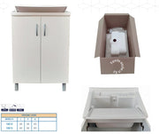 Mobile lavatoio legno+resina 60x50 Completo Di Vasca Sifone E Asse Lavapanni Bianco - HD casa