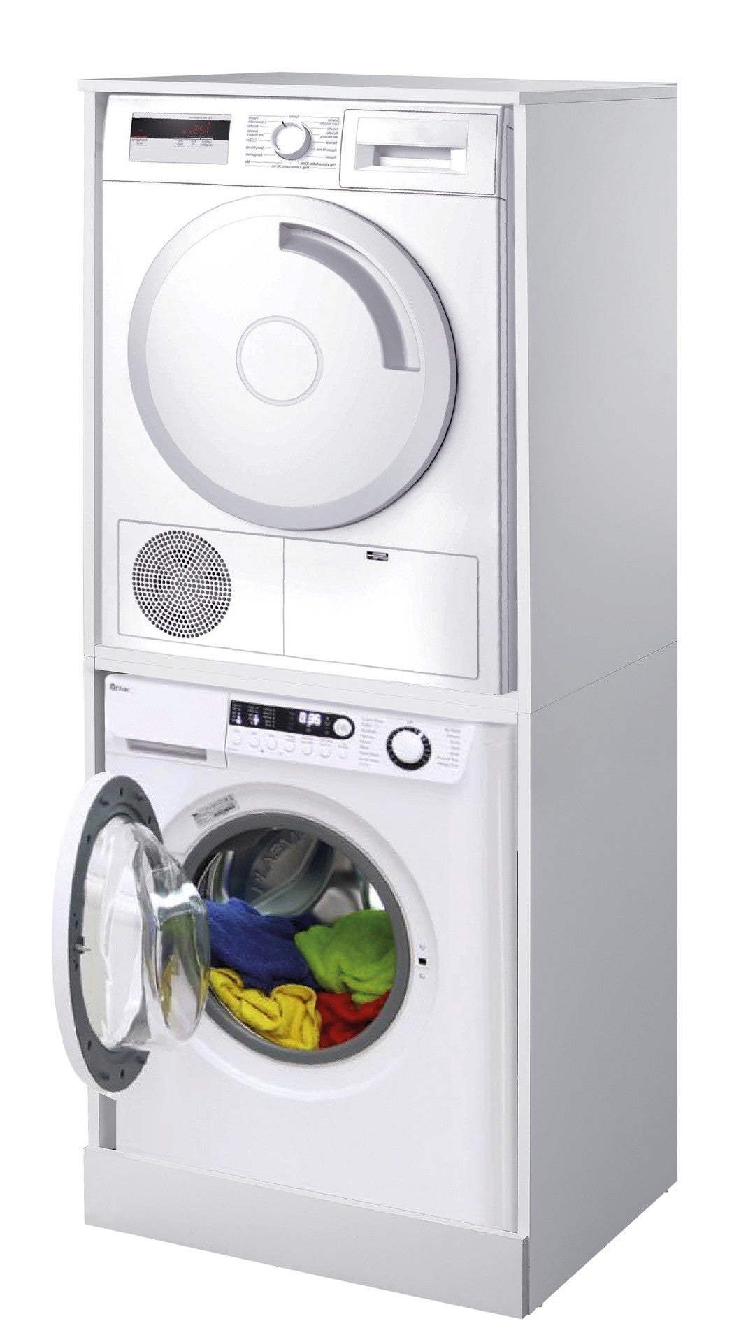 Mobile porta lavatrice e asciugatrice verticale in kit modello Double in nobilitato idrofugo solido e resistente. - HD casa