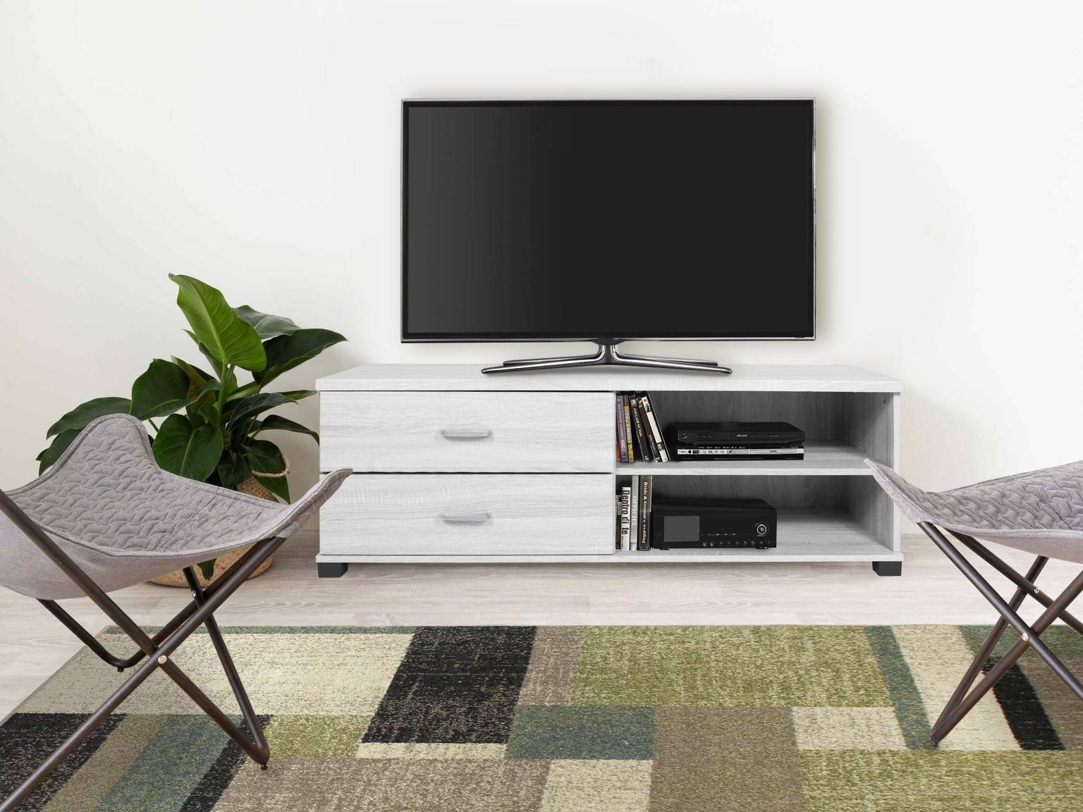 Mobile porta Tv con cassetti e ripiani in rovere 120x40x43,5cm - HD casa