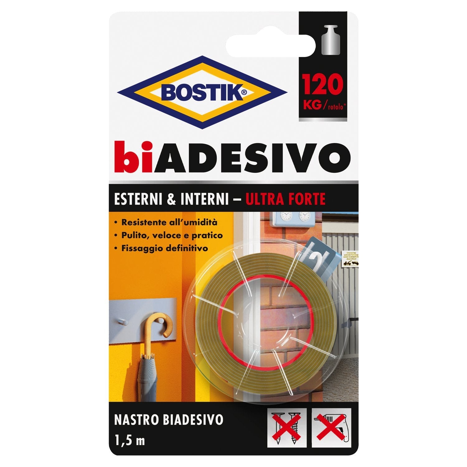 Nastro biadesivo interni & esterni Bostik mm 19x1,5mt - HD casa