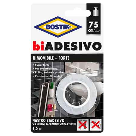 Nastro biadesivo Rimovibile-forte Bostik mm 19x1,5mt - HD casa