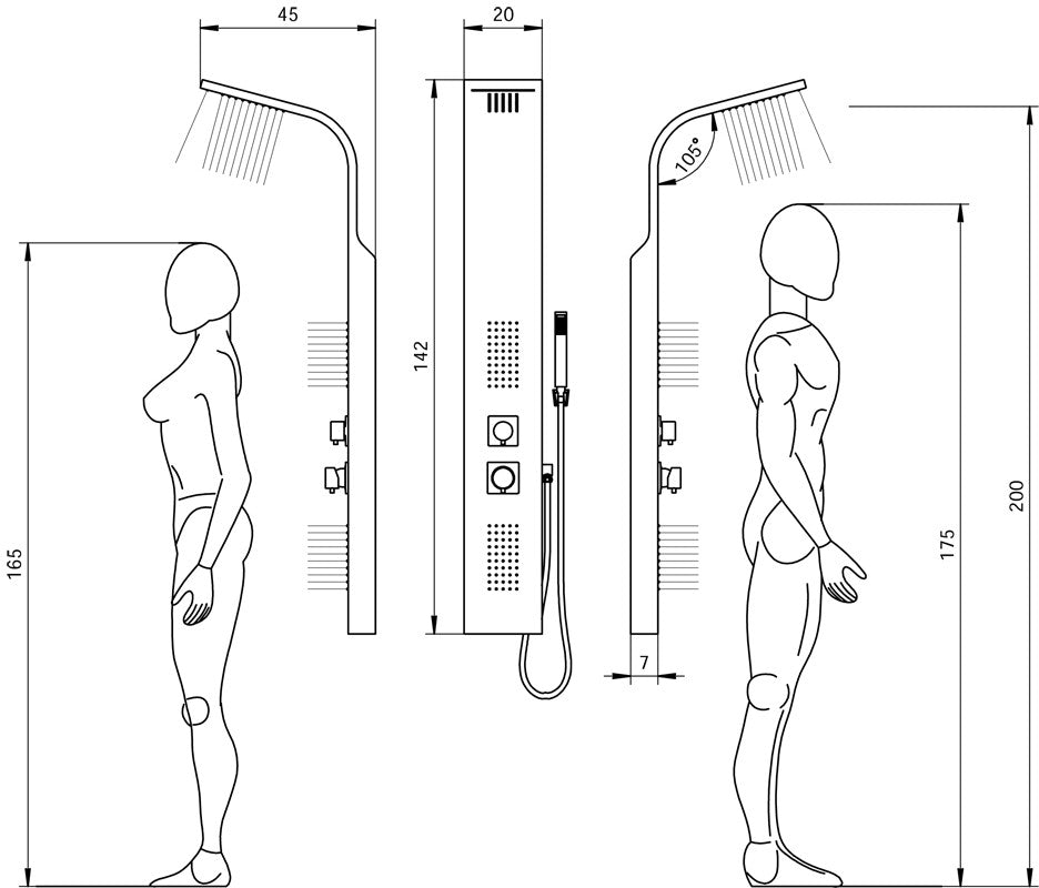 Pannello doccia in acciaio inox Atene con miscelatore, deviatore e 4 funzioni - HD casa