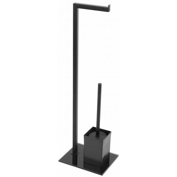 Piantana porta rotolo e porta scopino con base in vetro nero - HD casa