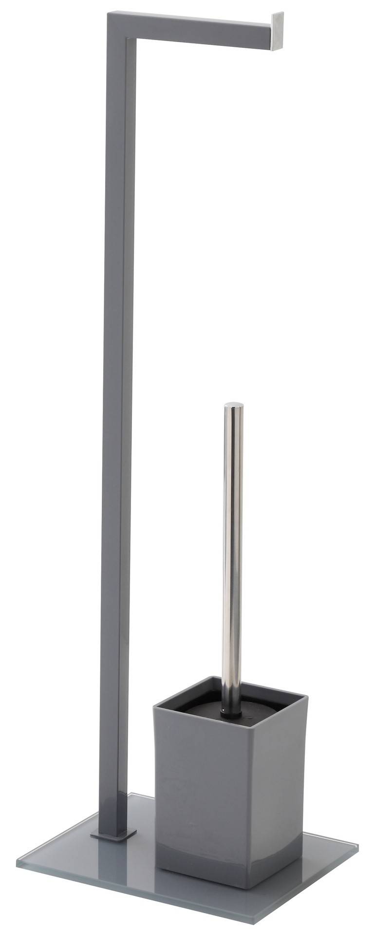 Piantana porta rotolo e porta scopino con base in vetro temperato e cover in silicone grigia - HD casa