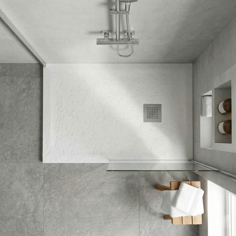 Piatto doccia bianco in marmoresina con griglia inox e Piletta - MALAGA - HD casa