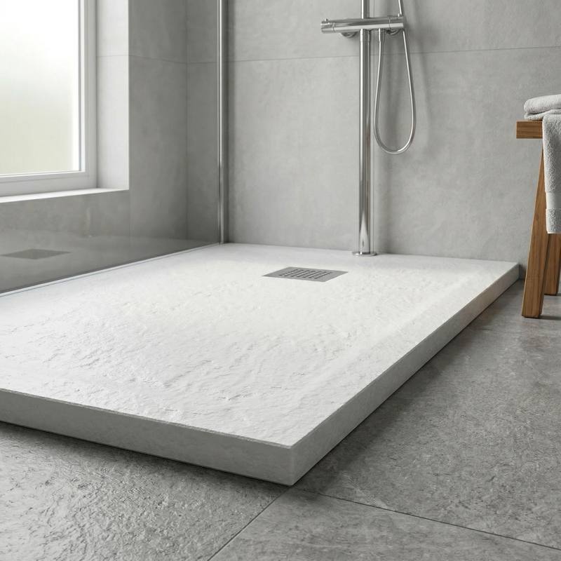 Piatto doccia bianco in marmoresina con griglia inox e Piletta - MALAGA - HD casa