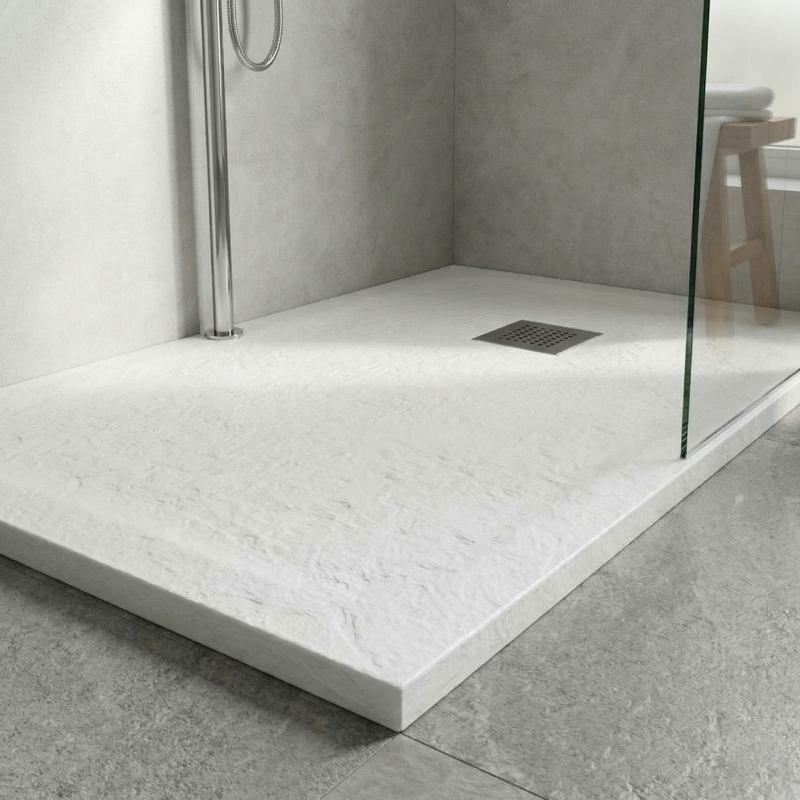 Piatto doccia bianco in marmoresina con griglia inox e Piletta - MALAGA - HD casa