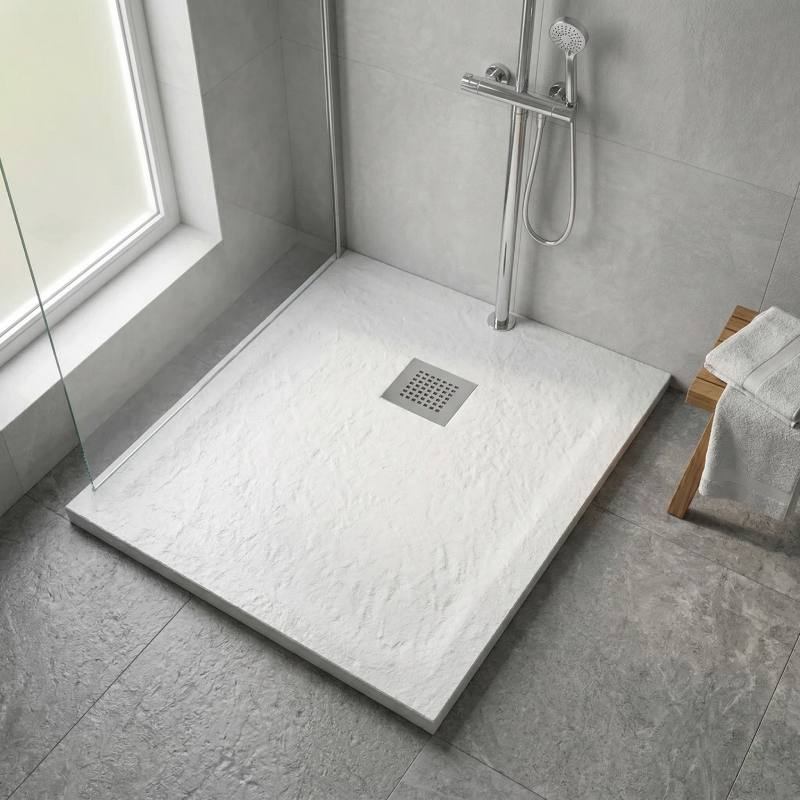 Piatto doccia bianco in marmoresina con griglia inox e Piletta - MALAGA - HD casa