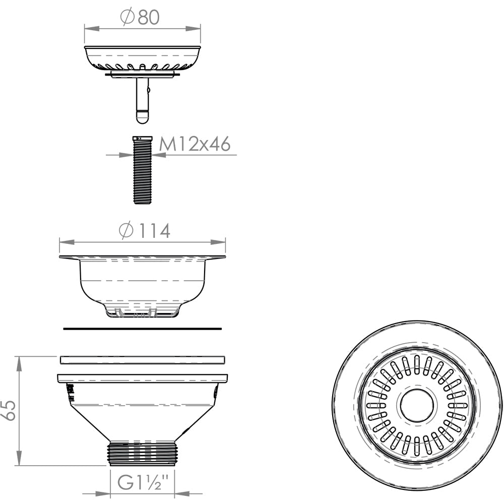 Piletta antracite per lavello cucina con foro Ø90 stp 1"1/2 x Ø114 mm — L.B. Plast - HD casa