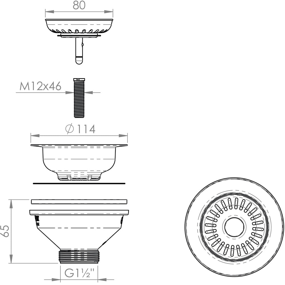 Piletta bianca per lavello cucina con foro Ø90 stp 1"1/2 x Ø114 mm — L.B. Plast - HD casa