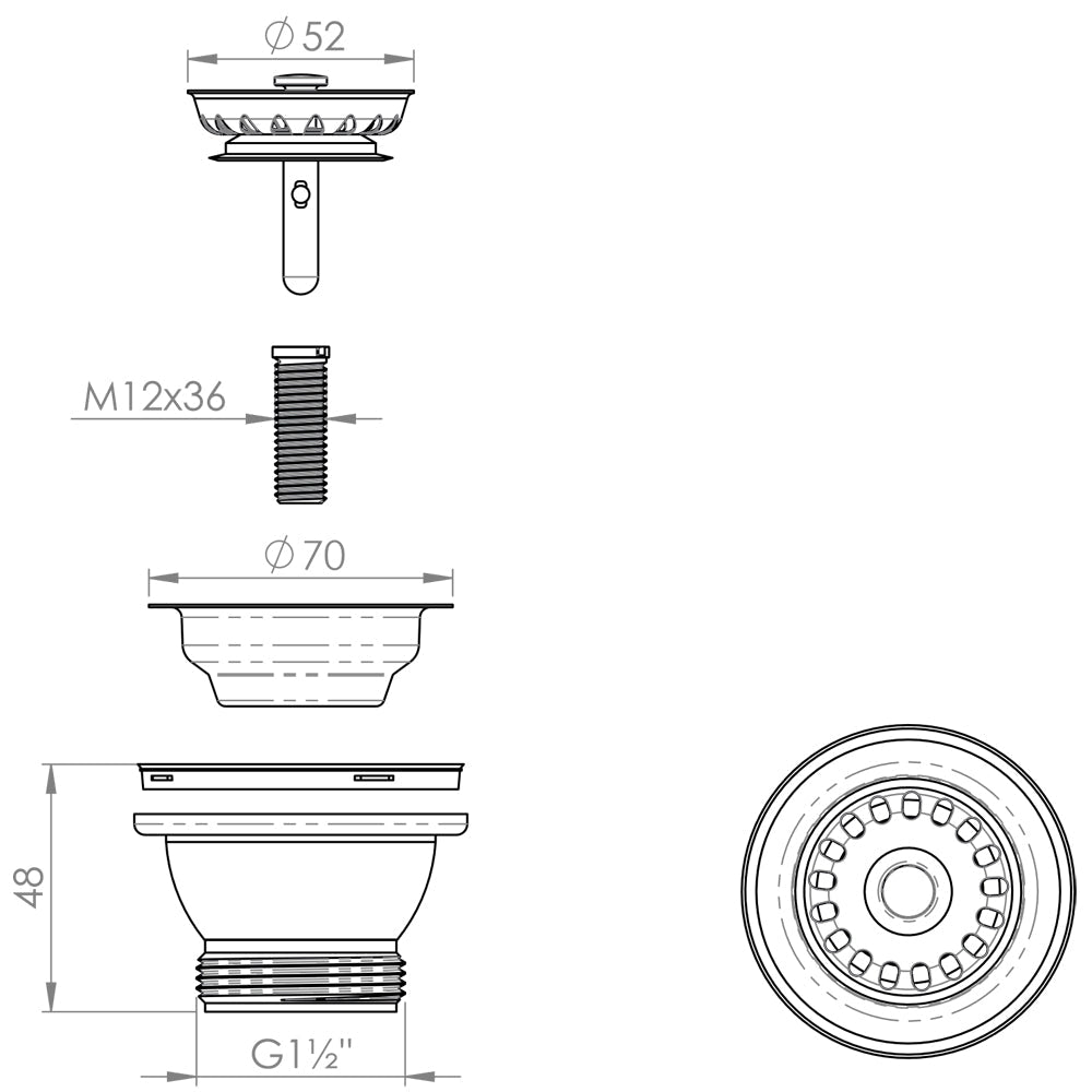 Piletta canestro per lavello cucina con foro Ø60 stp 1"1/2 x Ø70 mm — L.B. Plast - HD casa