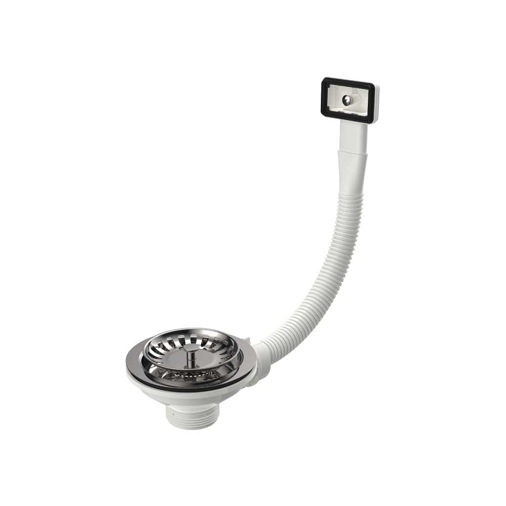 Piletta canestro per lavello INOX con troppopieno rettangolare e griglietta INOX 1"1/2 x Ø114 mm — MADE IN Italy - HD casa
