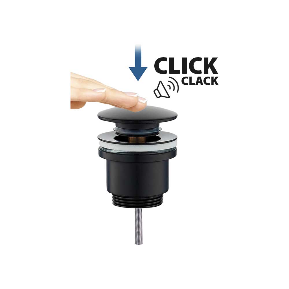 Piletta click clack tonda per lavabo nero opaco 1"1/4 - HD casa