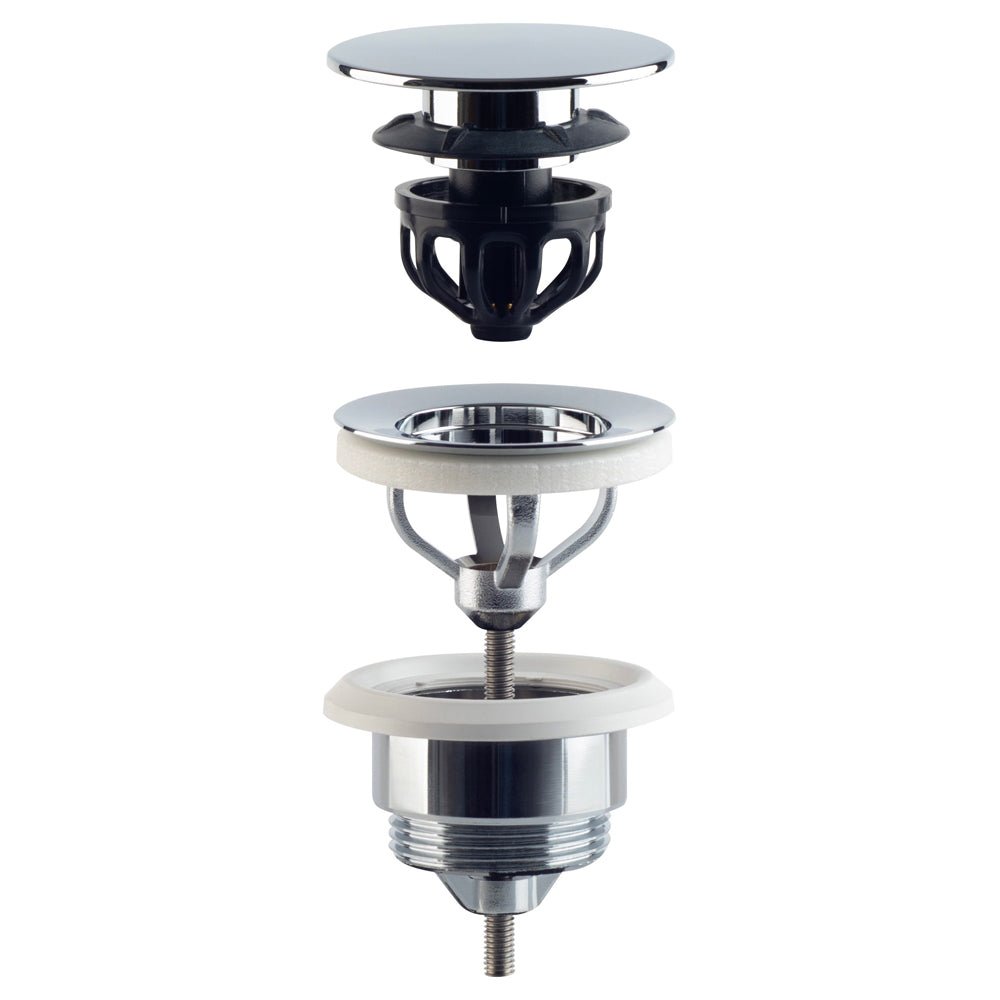 Piletta click clack universale con griglia fermacapelli 1"1/4 x Ø63 mm — OMP - HD casa
