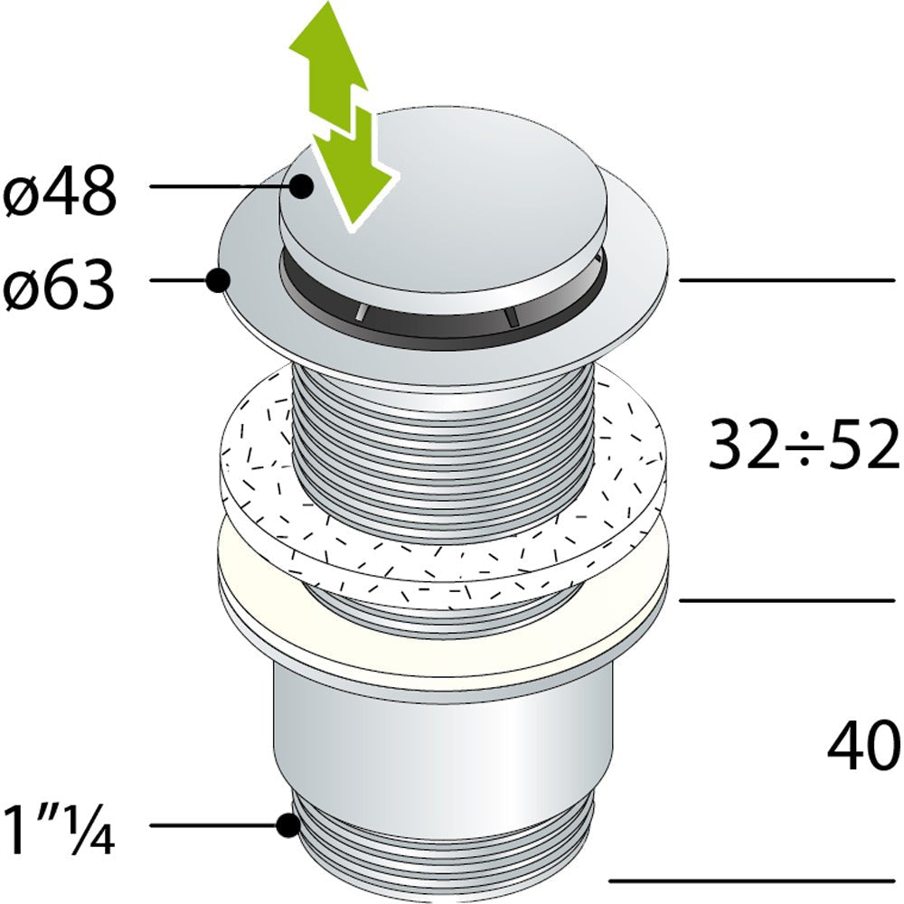 Piletta click clack universale mini CLICKER" stp 1"1/4 x Ø63 mm — OMP - HD casa