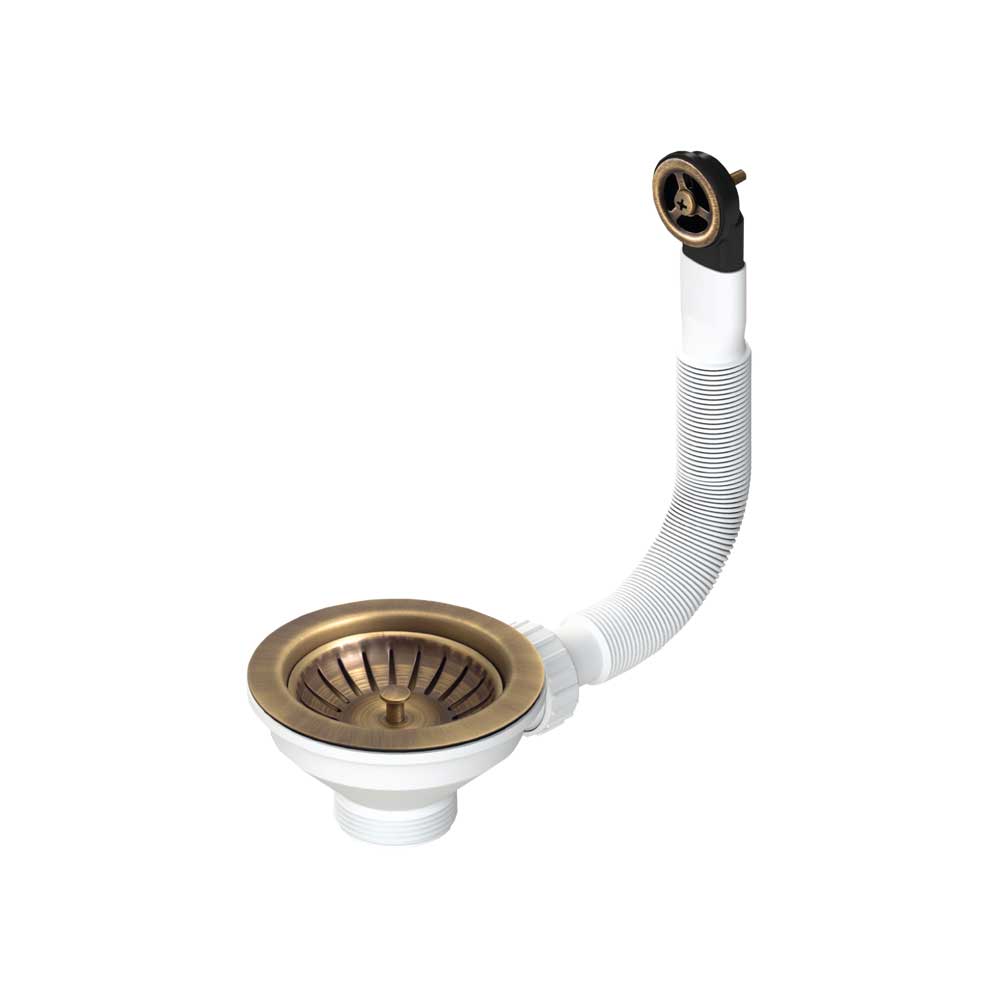 Piletta in ottone anticato per lavello cucina con foro Ø90 ctp tondo 1"1/2 x Ø114 mm — L.B. Plast - HD casa