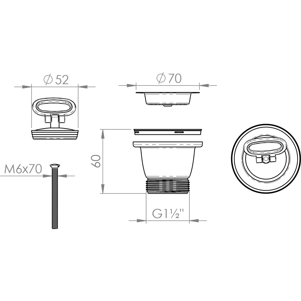 Piletta in PVC per lavello cucina con foro Ø70 stp 1"1/2 x Ø70 mm — L.B. Plast - HD casa