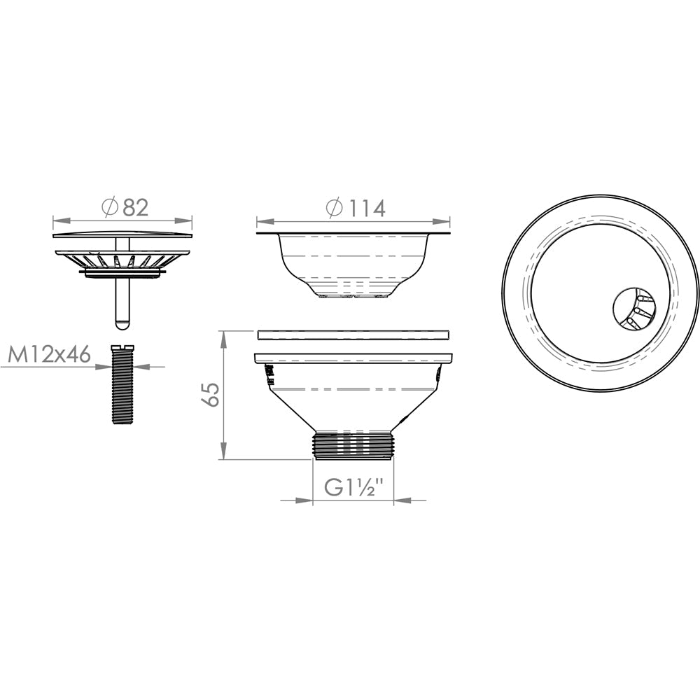 Piletta Mercurio per lavello cucina con foro Ø90 stp 1"1/2 x Ø114 mm — L.B. Plast - HD casa