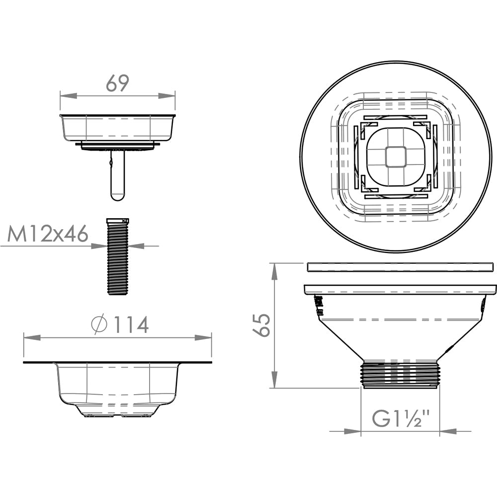 Piletta multi STYLE" per lavello cucina con foro Ø90 stp 1"1/2 x Ø114 mm — L.B. Plast - HD casa
