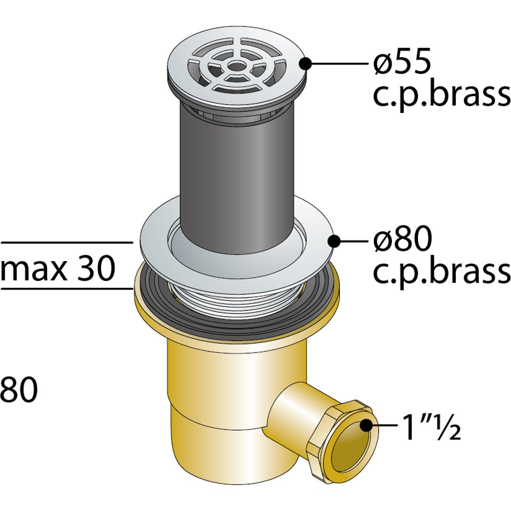 Piletta sifonata per piatto doccia con foro Ø60 in ottone OMP 1"1/2 x Ø80 mm - HD casa