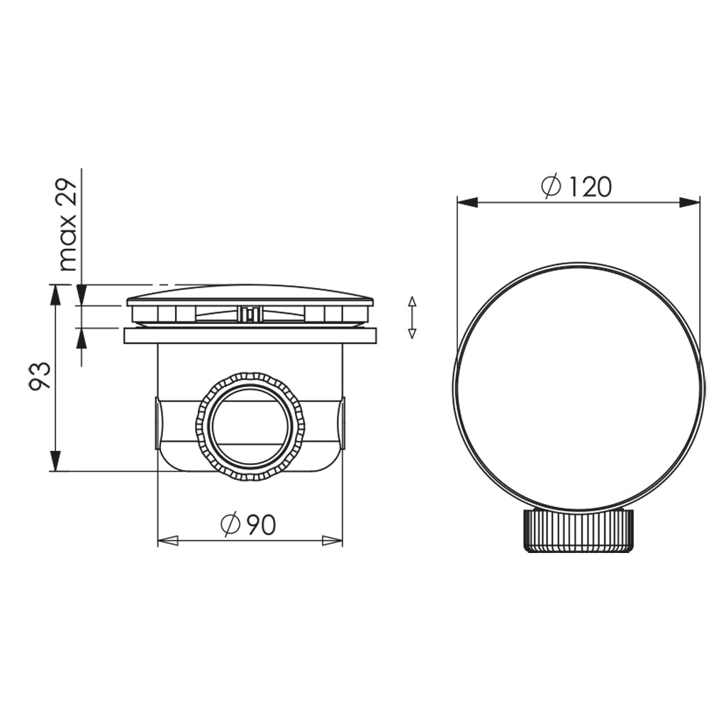 Piletta sifonata per piatto doccia con foro Ø90 cromata 1"1/2 x Ø120 mm - HD casa