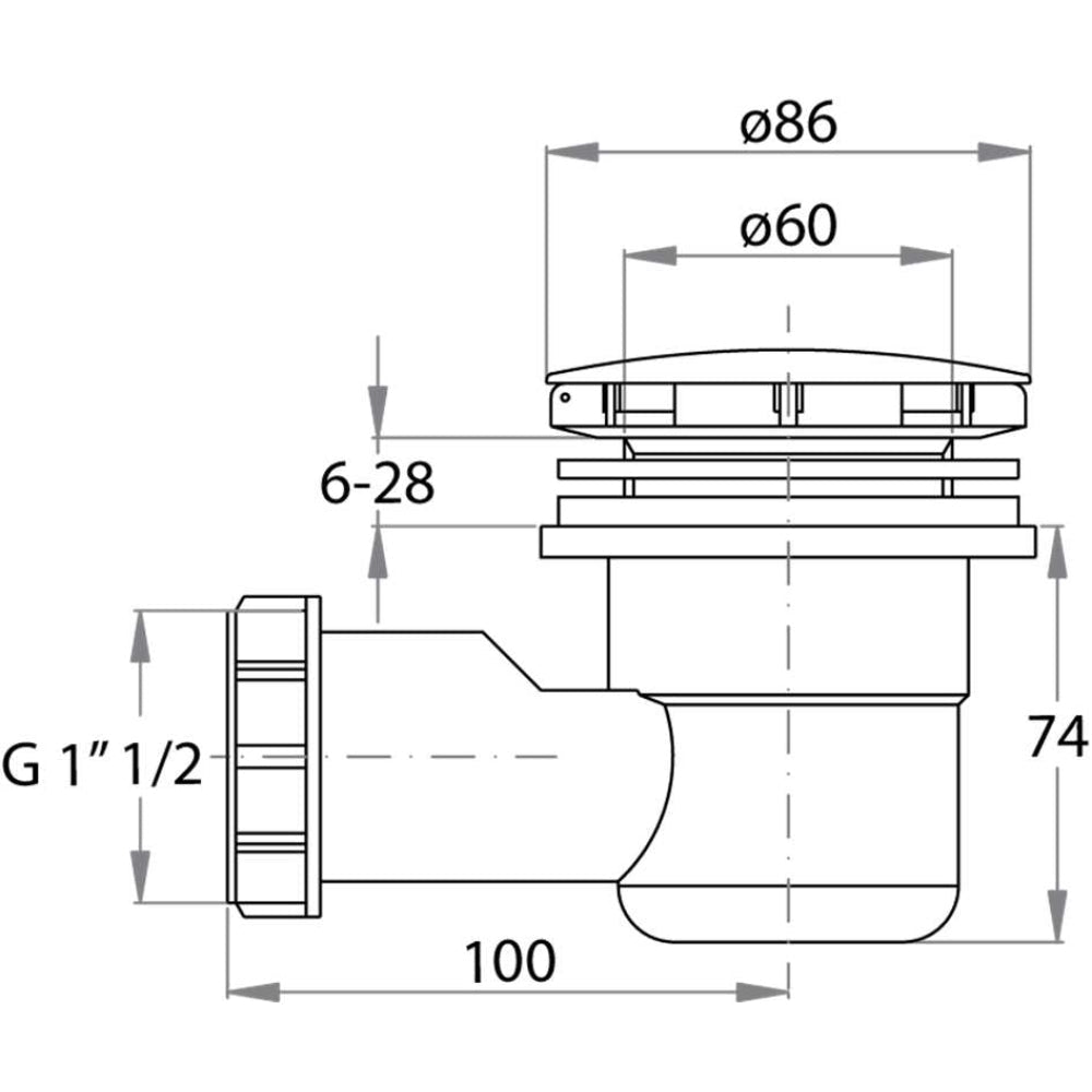 Piletta sifonata per piatto doccia foro Ø60 con tappo in ABS cromo 1"1/2 x Ø86 mm — CGS - HD casa