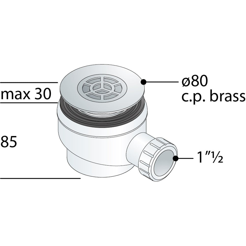 Piletta sifonata per piatto doccia foro Ø60 Naos 1"1/2 x Ø80 mm — OMP - HD casa