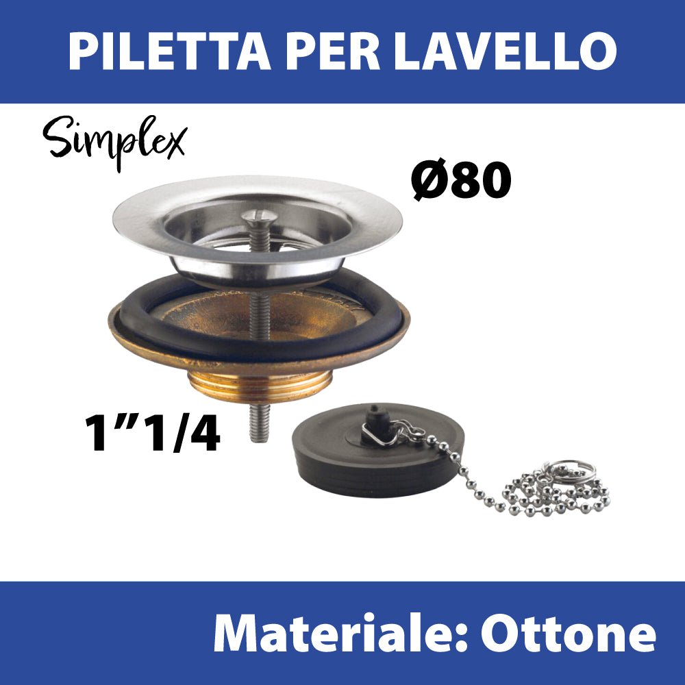 Piletta simplex per pilozzo in ottone con tappo a catenella 1"1/4 x Ø80 mm - HD casa