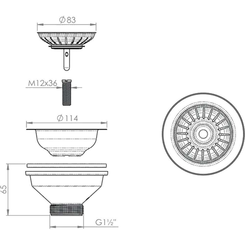 Pilettone a canestro per lavello cucina con foro Ø 90 stp 1"1/2 x Ø114 mm — L.B. Plast - HD casa