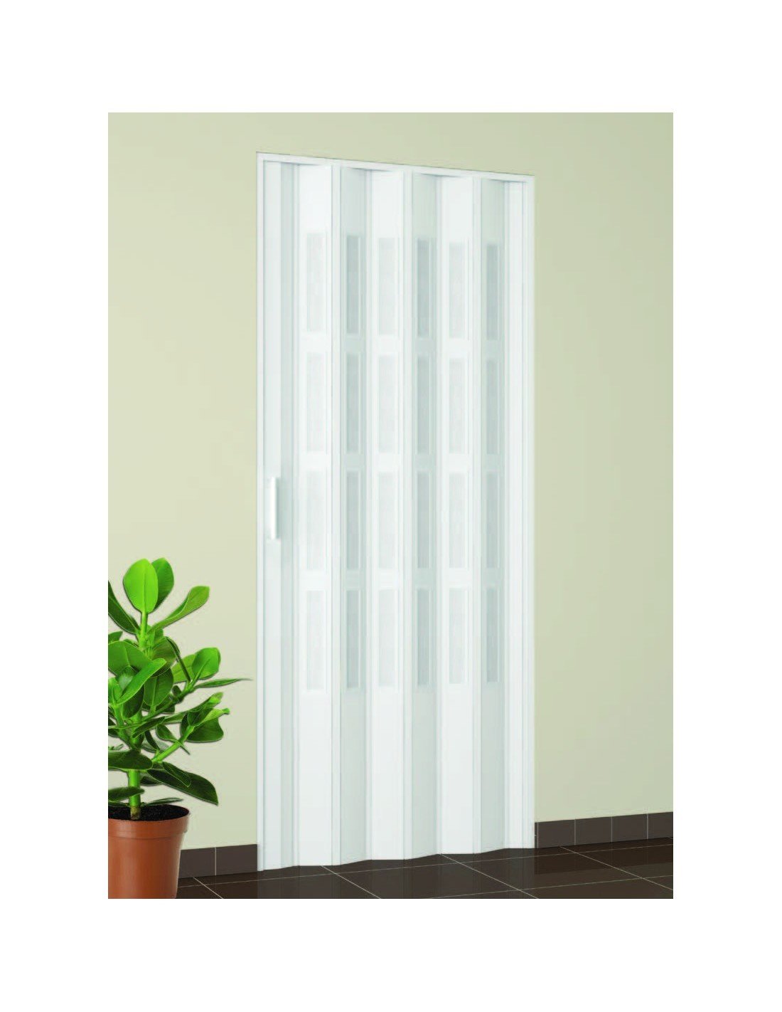 Porta a Soffietto da Interno 82x210 cm in PVC con vetro Niagara Mod. Extra Standard Bianco Pastello - HD casa