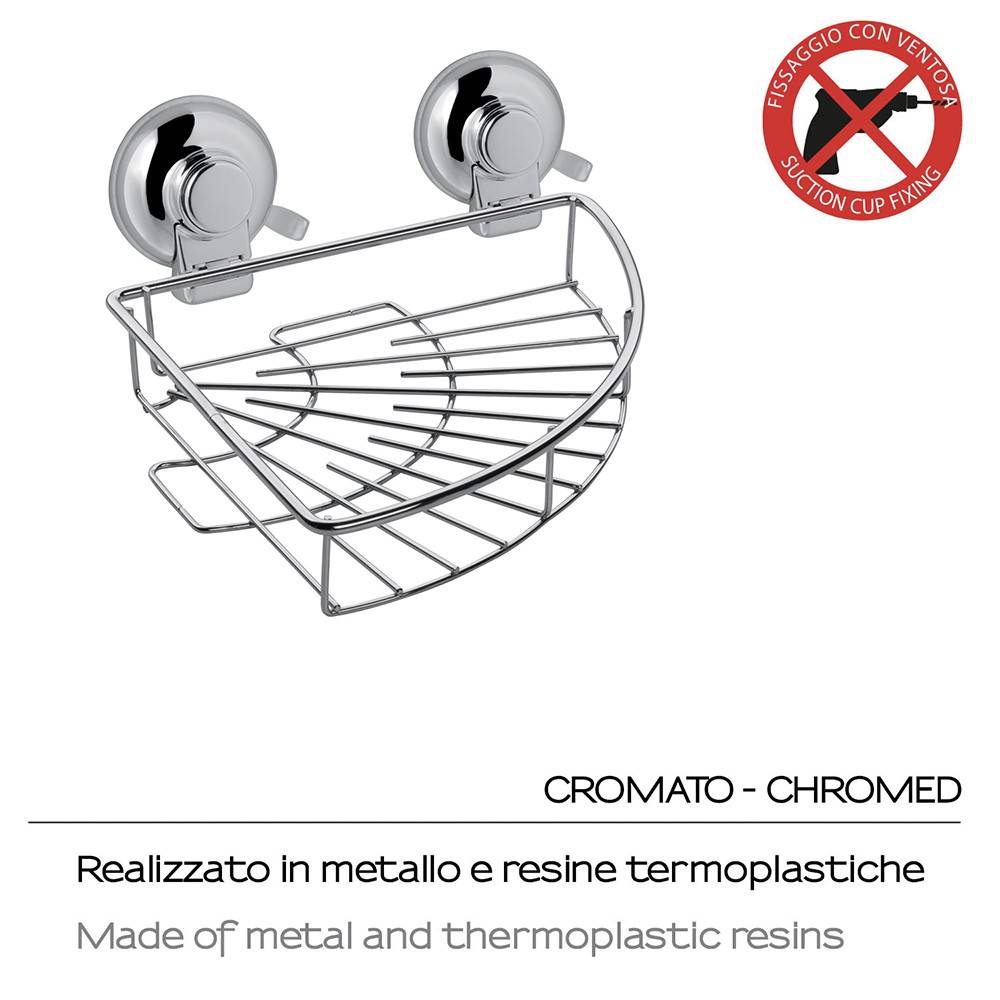 Portaoggetti doccia angolare GEDY linea Hot in filo Cromato a ventosa - HD casa