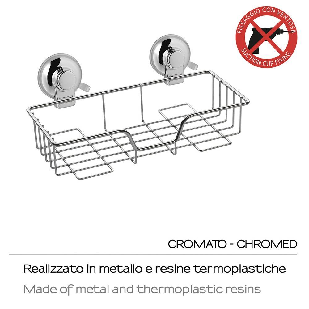 Portaoggetti doccia rettangolare GEDY linea Hot in filo Cromato a ventosa - HD casa
