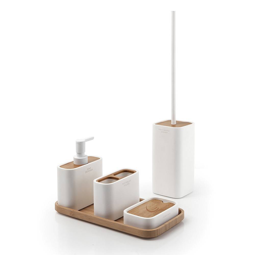 Portaspazzolini d' appoggio GEDY linea Ninfea in resina e legno colore Bianco Matt - HD casa