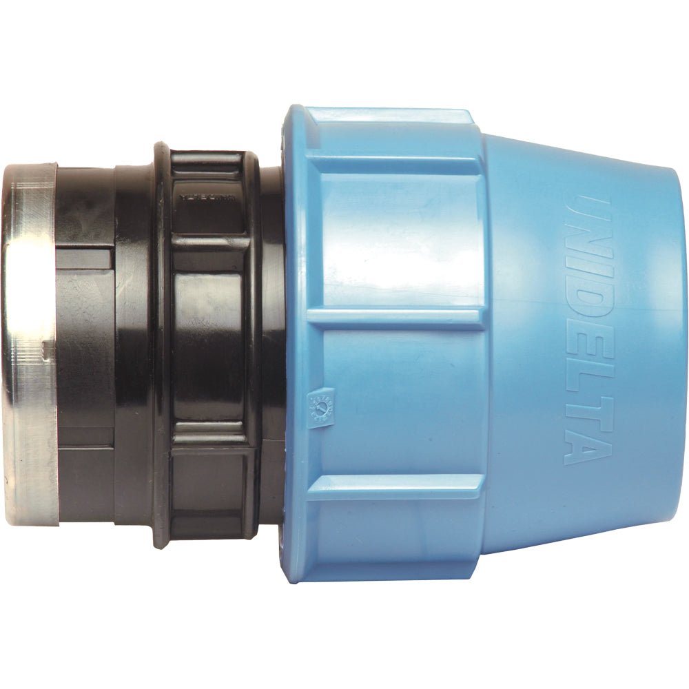 Raccordo diritto femmina a compressione per tubo polietilene Unidelta Ø63 x 1"1/4 f - PN16* - HD casa