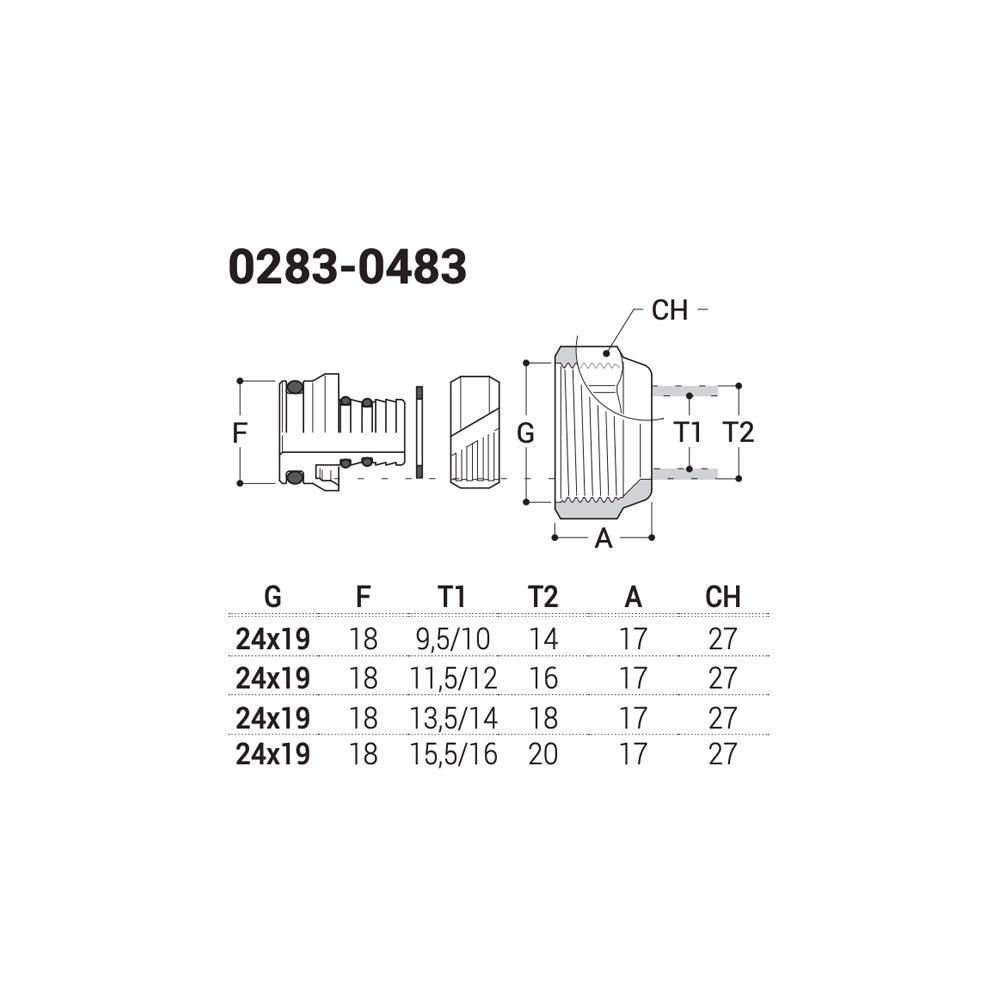 Raccordo per tubo multistrato serie planet, ovus e tondera Ø16/20 - 24x19 — SR - HD casa